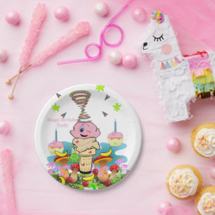 Happy Birthday Paper Plates Pink Cupcake