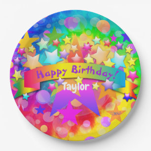 Happy Birthday Paper Plates Psychedelic HAMbyWG