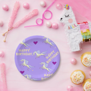 Happy Birthday Paper Plates Purple Unicorn