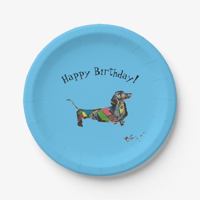 Happy Birthday Paper Plates with Dachshund (Front)