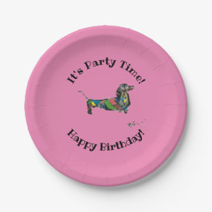 Happy Birthday Paper Plates with Dachshund