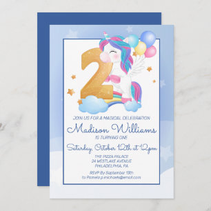 Happy Birthday Party   2nd Birthday Pastel Unicorn Invitation