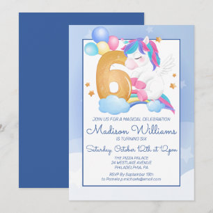 Happy Birthday Party   6th Birthday Unicorn Invitation