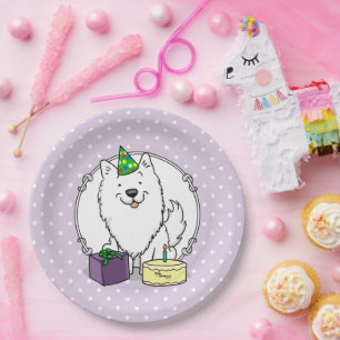 Happy Birthday Party American Eskimo Dog Eskie Paper Plate