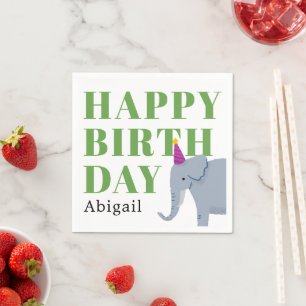 Happy Birthday Party Animal Elephant with Name Napkin