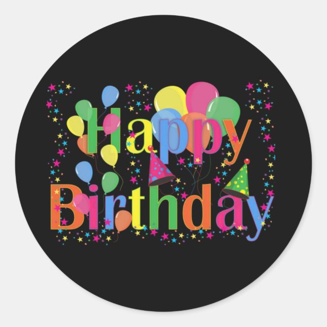 Happy Birthday Party Balloons Classic Round Sticker (Front)