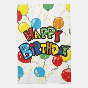 happy birthday party balloons kitchen towel