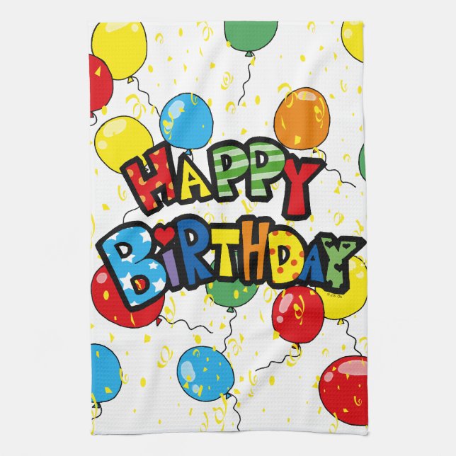 happy birthday party balloons kitchen towel (Vertical)