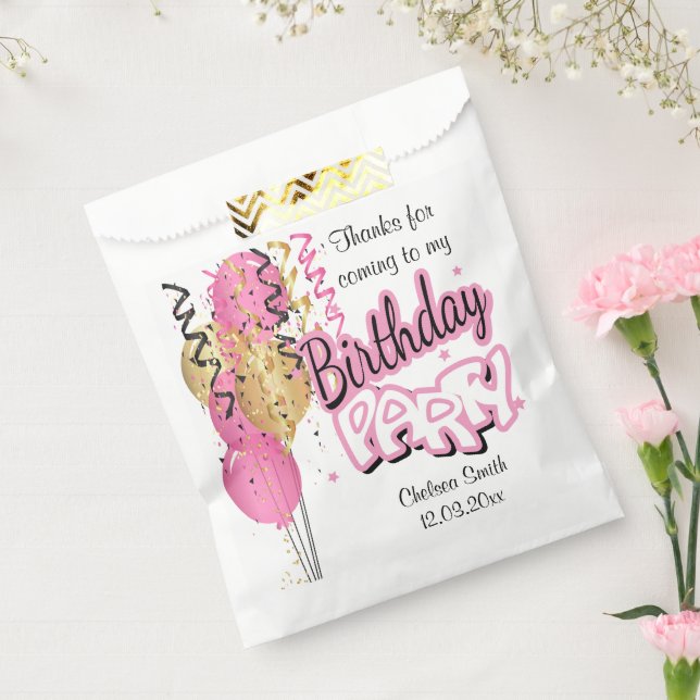 Happy Birthday Party Balloons - Pink  Favour Bag (Sealed)