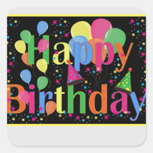 Happy Birthday Party Balloons Square Sticker