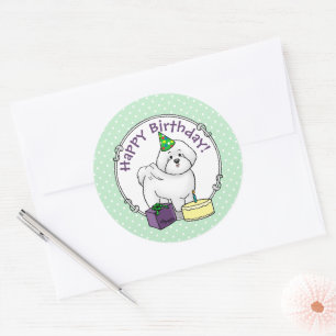 Happy Birthday (Party) Bichon Frise Dog - Cute Classic Round Sticker