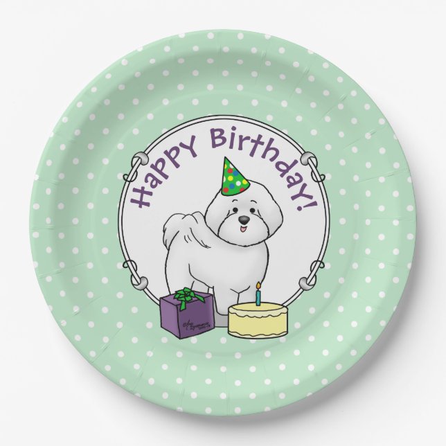Happy Birthday (Party) Bichon Frise Dog - Cute Paper Plate (Front)