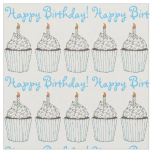 Happy Birthday Party Blue Cupcake w/ Candle Cake Fabric