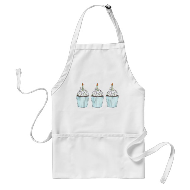 Happy Birthday Party Cake Blue Cupcakes w/ Candles Standard Apron (Front)