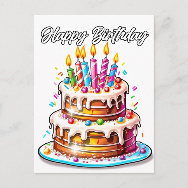 Happy Birthday Party Cake Postcard (Front)