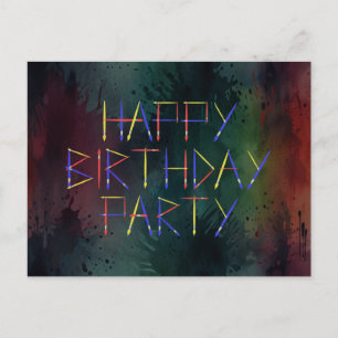 Happy Birthday Party Colourful Brush Invitation Postcard