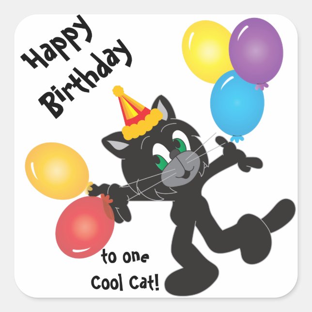 Happy Birthday Party Cool Cat Stickers (Front)
