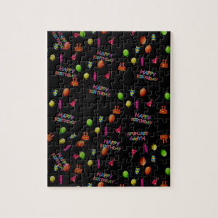 Happy Birthday Party Decor Balloons Hat Cake Text Jigsaw Puzzle