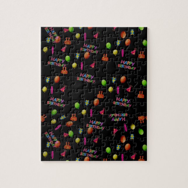 Happy Birthday Party Decor Balloons Hat Cake Text Jigsaw Puzzle (Vertical)