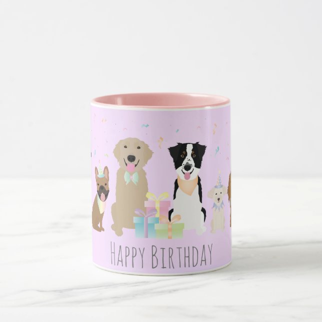 Happy Birthday Party Dogs Purple Mug (Center)