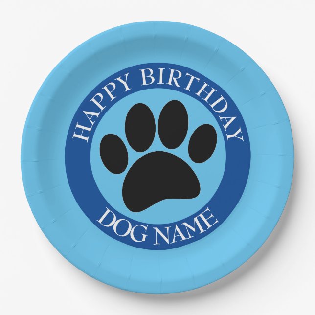 Happy Birthday Party For Dogs Blue Paper Plate (Front)