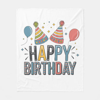 Happy Birthday Party Hats Fleece Blanket