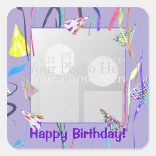 Happy Birthday Party Hats (photo frame) Square Sticker