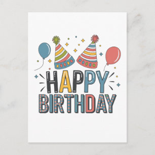 Happy Birthday Party Hats Postcard