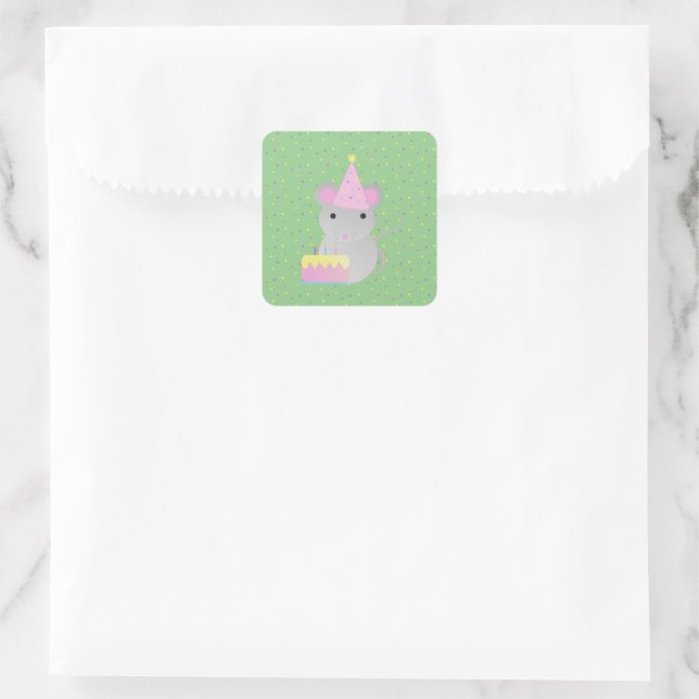 Happy Birthday Party Mouse Square Sticker (Bag)