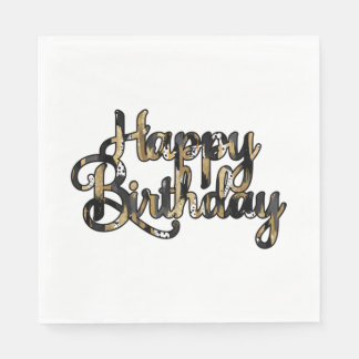 Happy Birthday Party Napkins Black and Tan