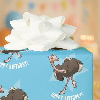 Happy Birthday Party Ostrich Dancing Cartoon Wrapping Paper