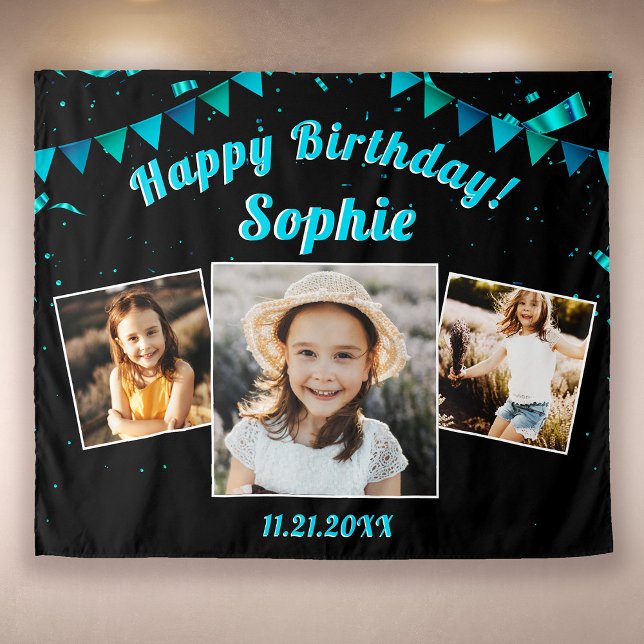 Happy Birthday Party Photo Collage Fun Backdrop Tapestry (Creator Uploaded)