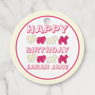 Happy Birthday Party Pink Circus Animal Crackers Favour Tags