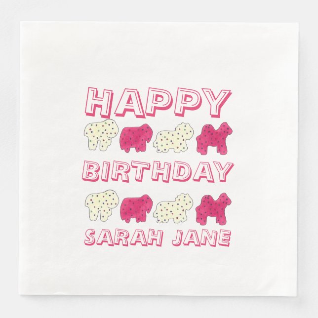 Happy Birthday Party Pink Circus Animal Crackers Napkin (Front)