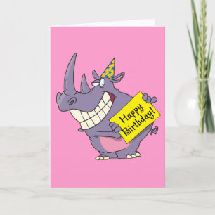 happy birthday party rhino cartoon card