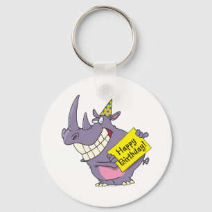happy birthday party rhino cartoon keychain