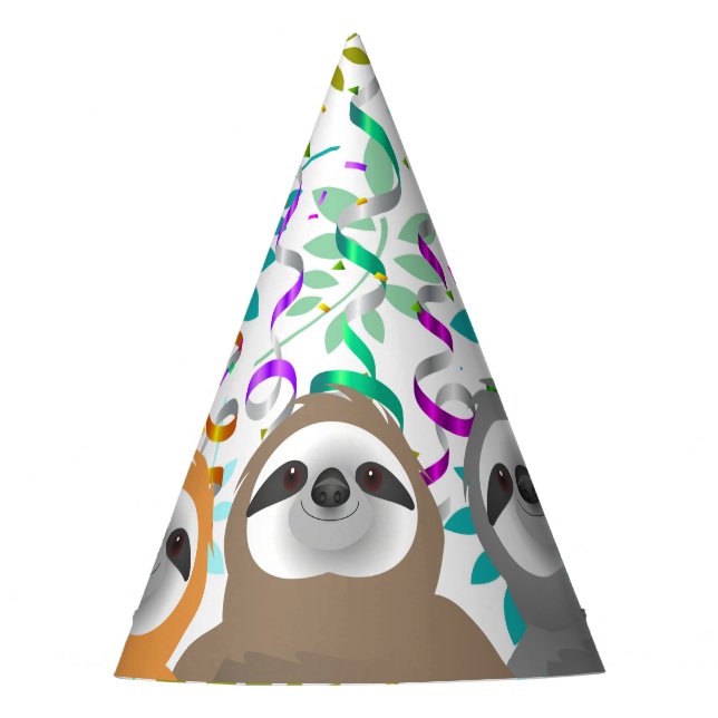 Happy Birthday Party Sloths with Twirled Streamers Hat (Front)