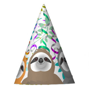 Happy Birthday Party Sloths with Twirled Streamers Party Hat