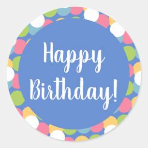 Happy Birthday Pastel Blue Colourful Polka Dot Classic Round Sticker