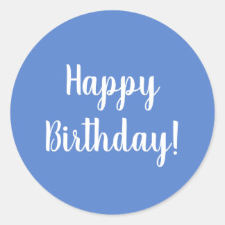 Happy Birthday Pastel Blue White Typography Classic Round Sticker