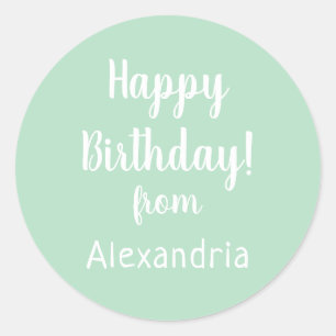 Happy Birthday Pastel Green From Name Classic Round Sticker