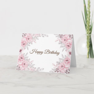 Happy Birthday Pastel Pink Watercolor Flowers  Card