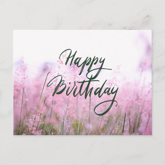 Happy Birthday Pastel Pink Wildflowers  Postcard (Front)