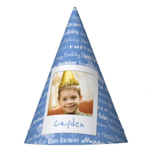 Happy Birthday Pattern Blue Party Kids Photo Cute Hat