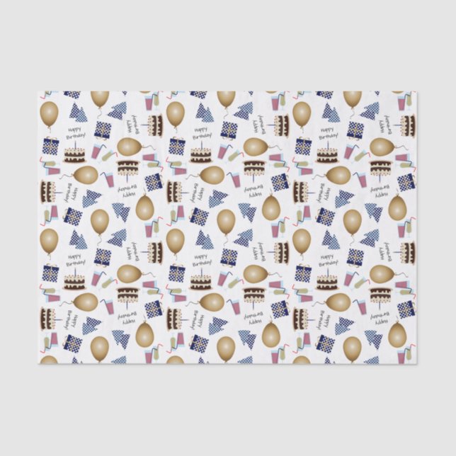 Happy Birthday Pattern in Navy Blue Tissue Paper (Front)