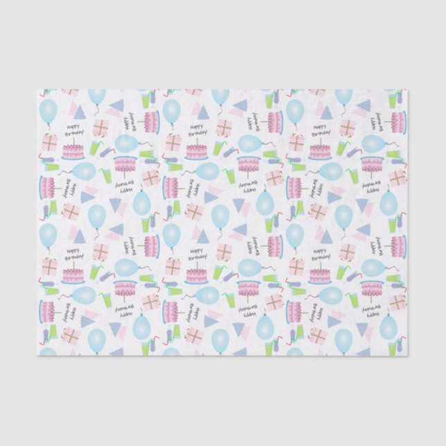 Happy Birthday Pattern in Pink/Blue Tissue Paper (Front)