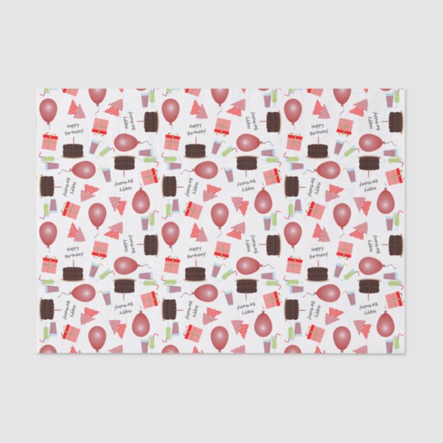 Happy Birthday Pattern in Red Tissue Paper (Front)