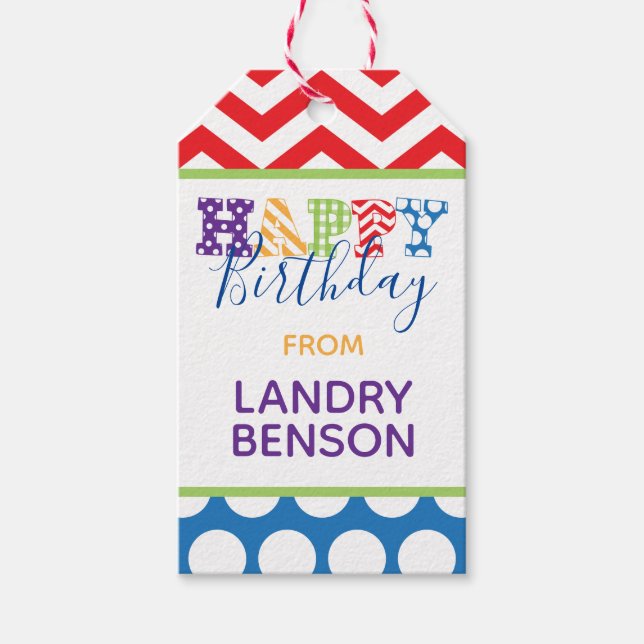 Happy Birthday Pattern Personalized Gift Tags (Front)