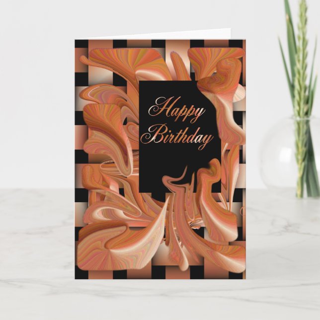 Happy Birthday Peach Swirl Card (Front)