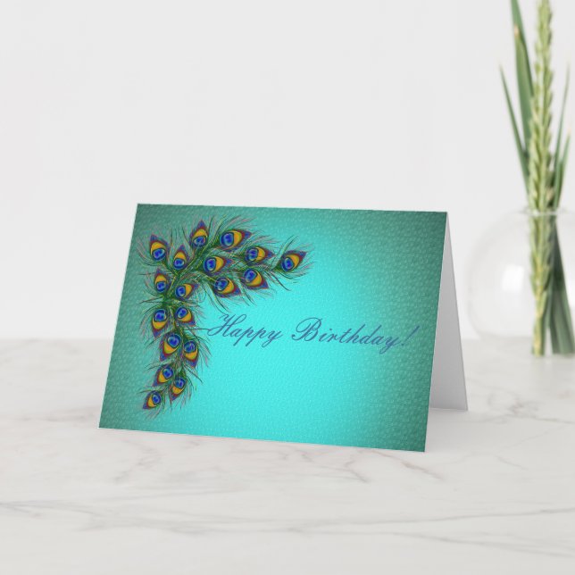 Happy Birthday ! - peacock feathers background Card (Front)
